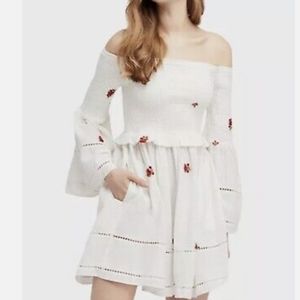 Free People Counting Daisies Embroidered Off the Shoulder Dress